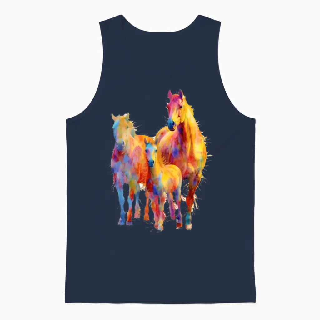 Miniature Horses Mini Horse Watercolor Splash Unisex Tank Top in Navy