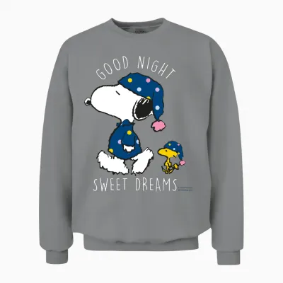 Peanuts - Snoopy Good Night Sweet Dreams Long Sleeve Shirt, Black, S Unisex Sweatshirt - Sport Grey