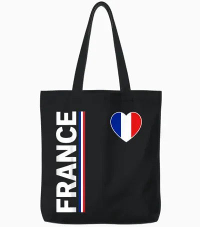 France Flag Heart Patriotic Pride French Tote Bags - Black