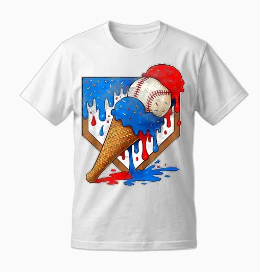 Distressed Baseball Boys Ice Cream Drip Baseball Boys Unisex T-Shirt - White