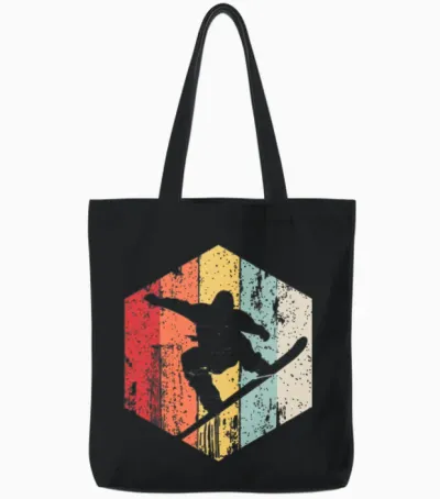 Snowboarding Retro Style Snowboarder Tote Bags - Black