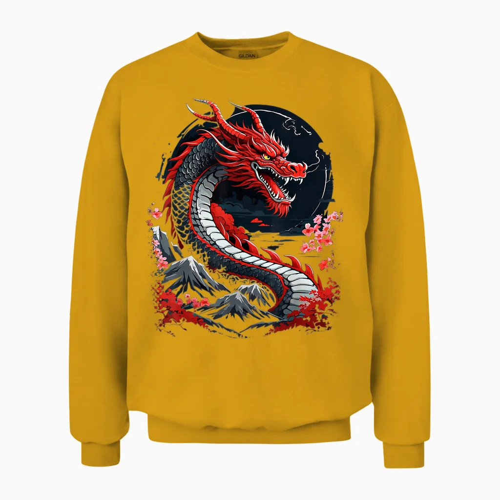 ästhetischer Japanischer Drache, Asiatischer Japanischer Anime, Japanischer Stil Unisex Sweatshirt in Gold