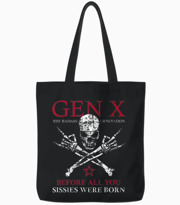 X Generation Before All You Sissie Were Born Skull Rock Hand Tote Bags in Black