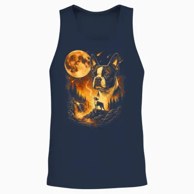 Boston Terrier Hurlant à La Lune Chien Vintage Unisex Tank Top - Navy