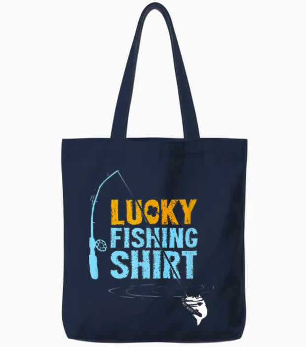 This Is My Lucky Fishing Fisherman's Favorite Artwork Tote Bags in Navy