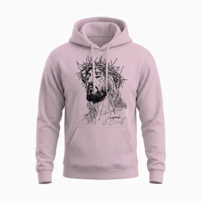 Visit the Aesthetic God Apparel - Jesus Dornenkrone - Jesus-Linienzeichnung Kunstwerk T-Shirt (weiß, S) Unisex Hoodie - Light Pink