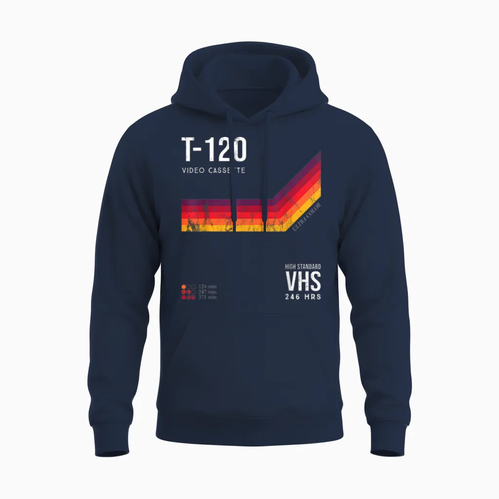 80s Video Cassette Tape Costume Retro Unisex Hoodie in Navy