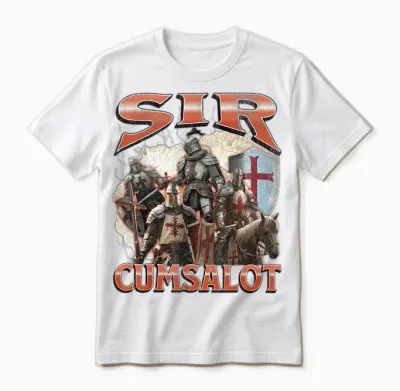 Sir Cumsalot Funny Offensive Knight Meme Bootleg Grafik Unisex T-Shirt - White