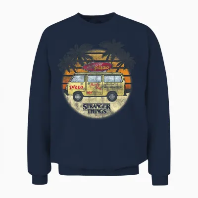 Stranger Things 4 Surfer Boy Pizza Van Unisex Sweatshirt - Navy