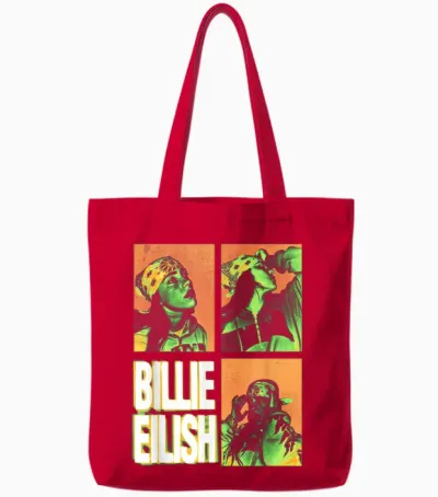 Official Billie Eilish Hit Me Hard and Soft Photo Squares Tote Bags - Red