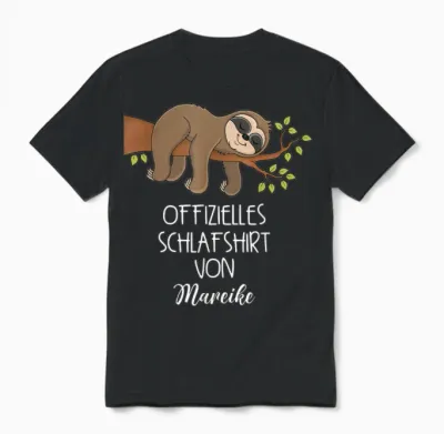Offizielles Schlafshirt Von Mareike Nachthemd Faultier Unisex T-Shirt - Black