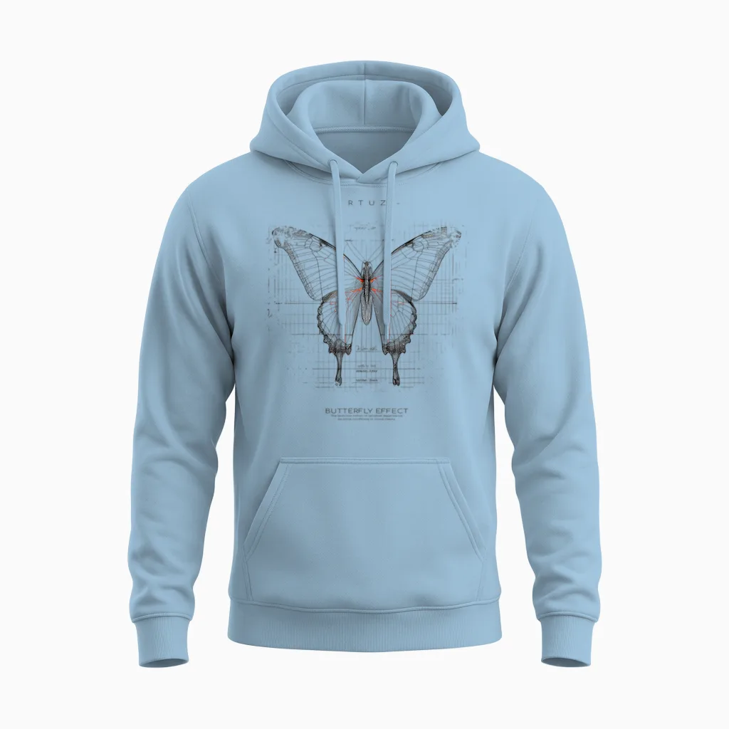 Butterfly Effect T-Shirt, Black Unisex Hoodie in Light Blue