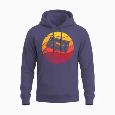 Cassette Retro Style Vintage Unisex Hoodie - Heather Sport Dark Navy