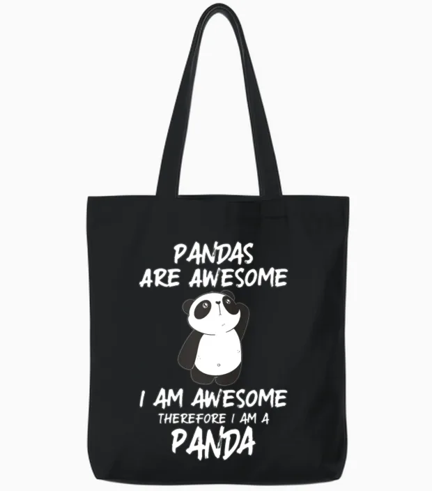 Panda Shirt Pandas Are Awesome Panda Bear Tote Bags in Black