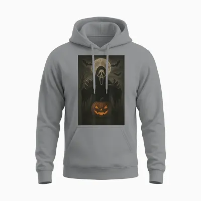 Scary Face Ghost Mask Pumpkin Moon Spooky Halloween Horror Unisex Hoodie - Sport Grey