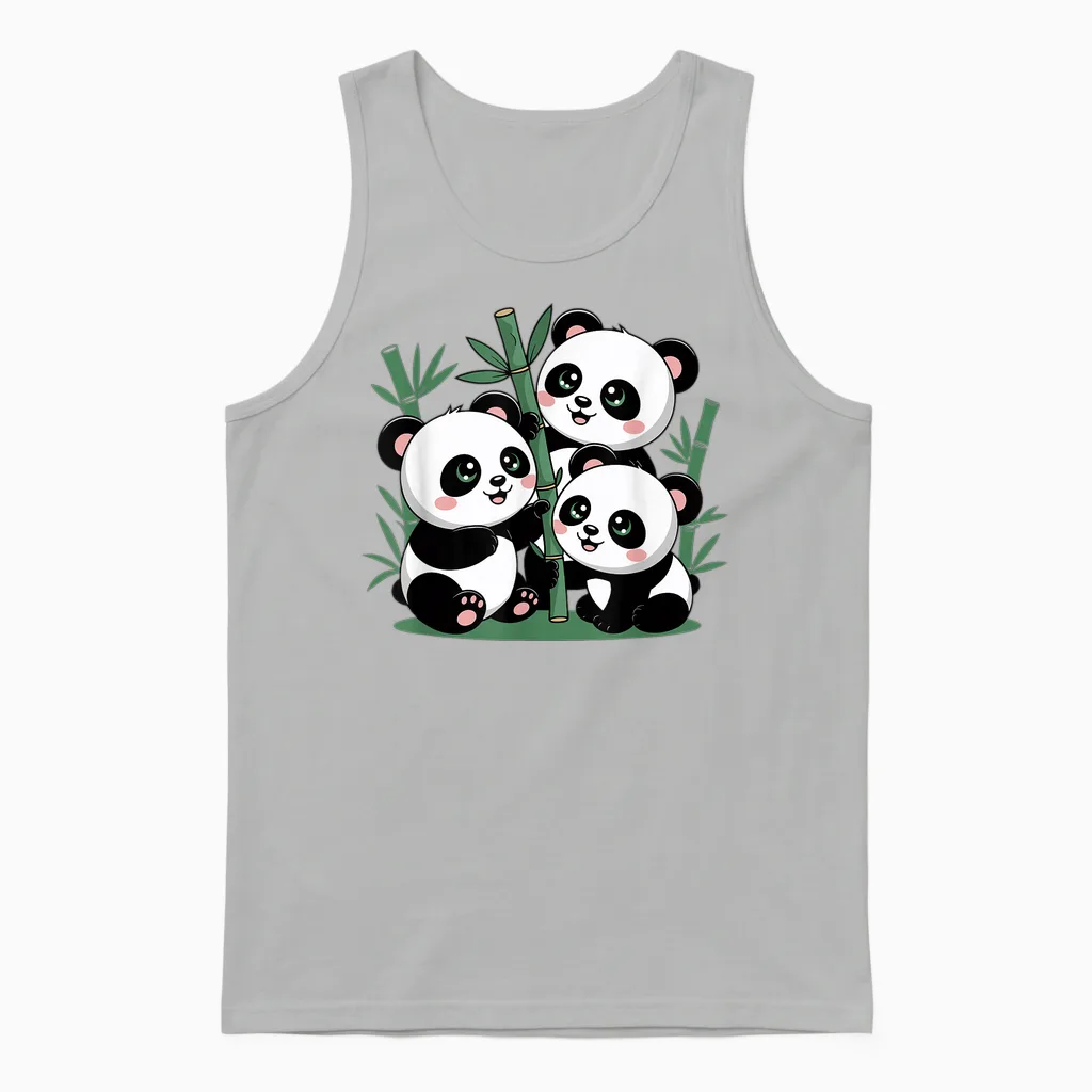 Bamboo Forest Panda Cute Unisex Tank Top in Ash