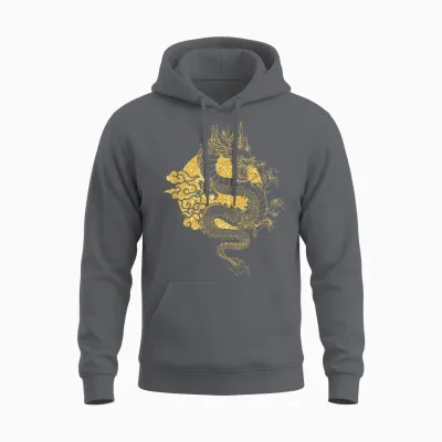 Chinesischer Goldener Drache Unisex Hoodie - Charcoal