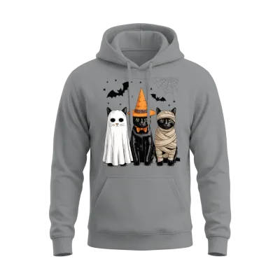 Black Cat Witch Scary Halloween Pumpkin Unisex Hoodie - Sport Grey