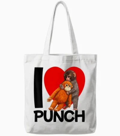 Cute Baby Monkey Heart Named I Love Punch Plush Hug Tote Bags - White