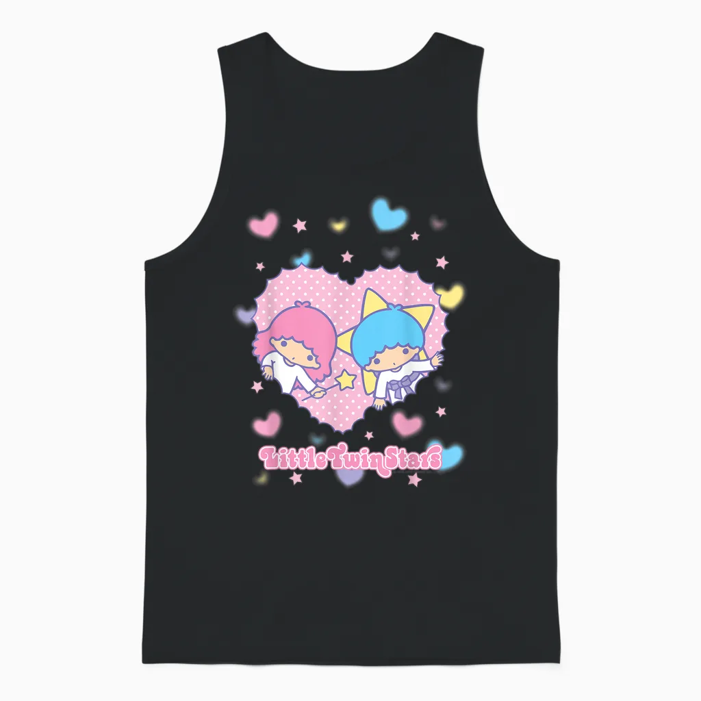 Little Twin Stars Retro Logo Valentine Unisex Tank Top in Black