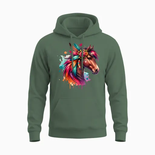 Horse Girls Women Rider Riding Lovers Horses T-Shirt, Black, S Unisex Hoodie - Military Green
