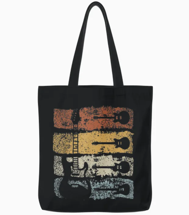 Guitar Player Rock Music Retro Guitar T-Shirt, Black Tote Bags in Black