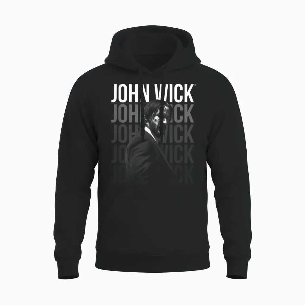 John Wick Repeating Logo T-Shirt, Black Unisex Hoodie in Black