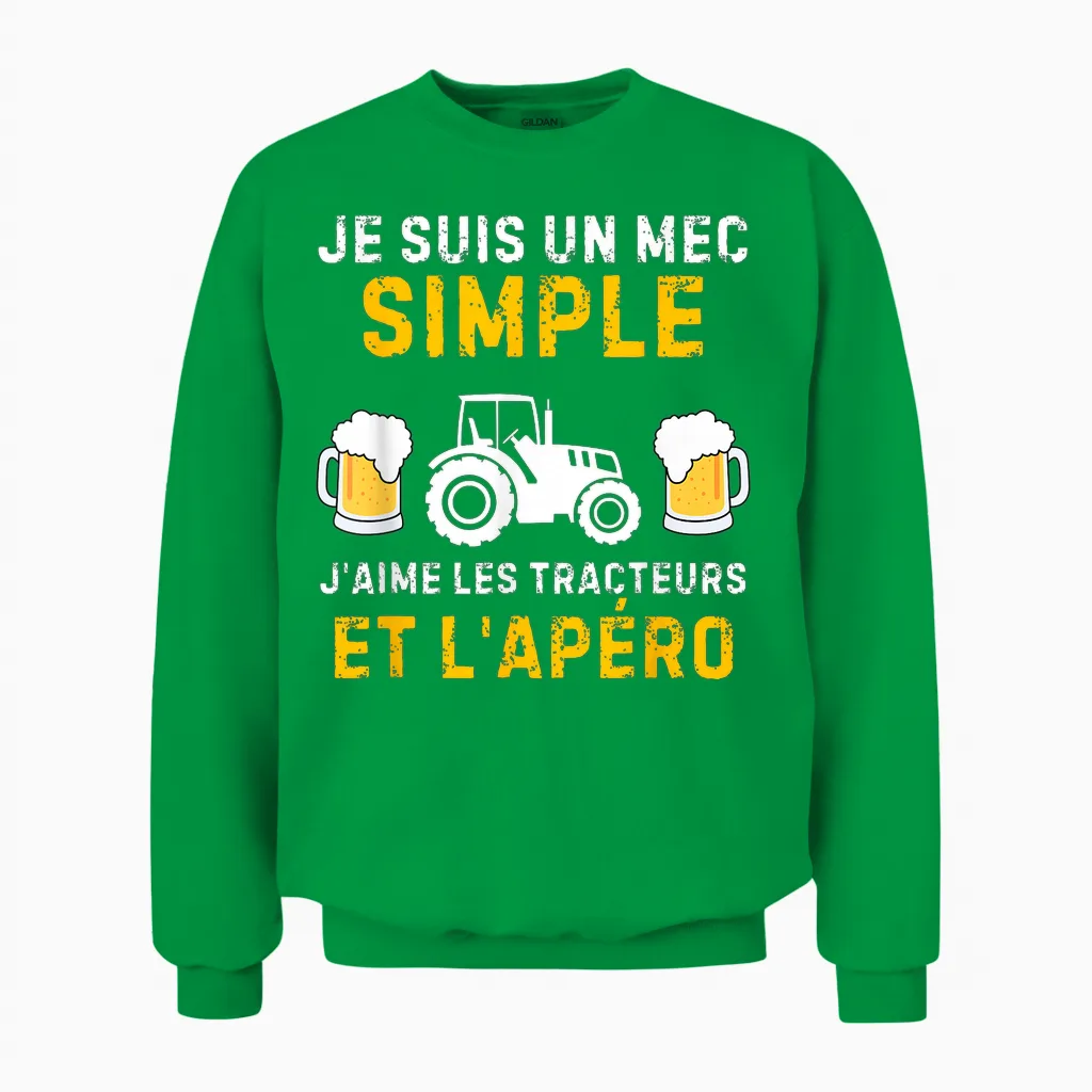 I Am a Simple Guy I Love Tractors and the Aperitif T-Shirt, Black, S Unisex Sweatshirt in Irish Green