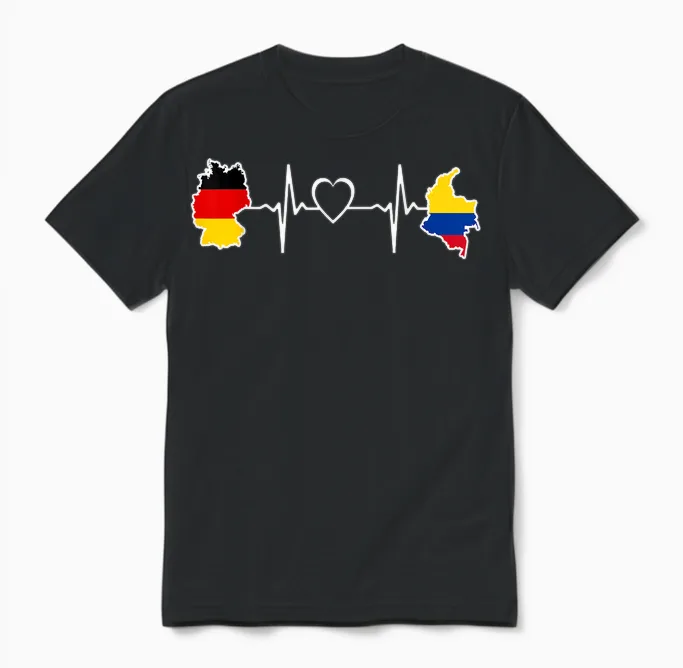 Kolumbianische Deutsche Flagge - Deutschland Kolumbien Herzschlag Unisex T-Shirt in Black