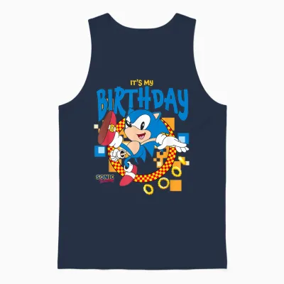 Sonic the Hedgehog Birthday It's My Birthday Cheering Sonic Unisex Tank Top - Navy