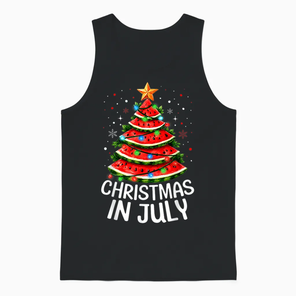 Watermelon Xmas Tree Summer Men Women Unisex Tank Top in Black