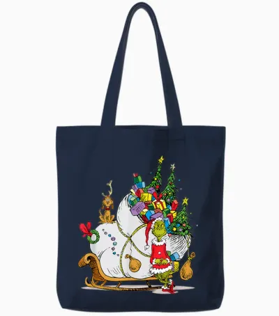 Dr. Seuss Grinch Sleigh Tote Bags - Navy