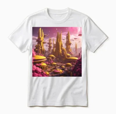 Fantasy Alien Landscape: Futuristic Planet Design Unisex T-Shirt - White