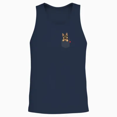Dog German Shepherd Dog in Pocket Looking Cute Puppy Unisex Tank Top - Navy