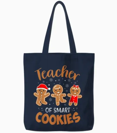 Teacher of Smart Cookies Gingerbread Christmas Teacher Cute Men Women Tote Bags - Navy