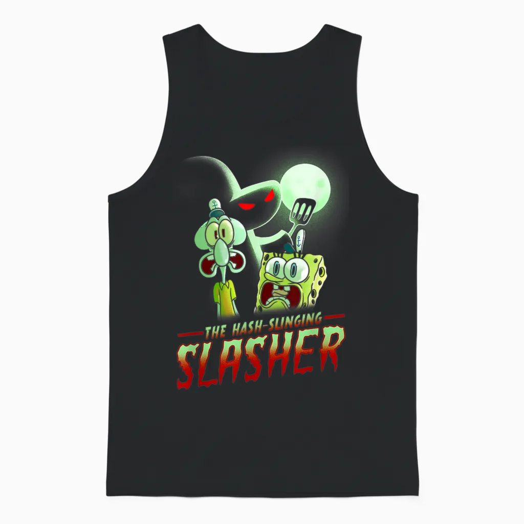 Spongebob Squarepants the Hash Slinging Slasher Spooky T-Shirt, Black Unisex Tank Top in Black