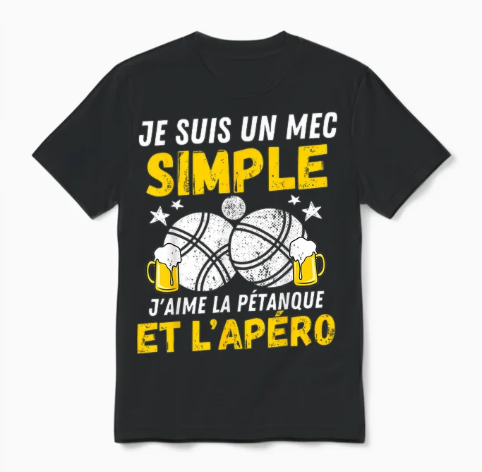 Guy Simple Aperitif Pétanque Funny Boccia Bouliste Pétanque Unisex T-Shirt in Black