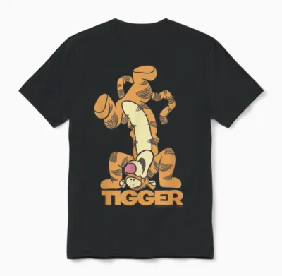 Disney Winnie the Pooh Tigger Upside Down Portrait T-Shirt Small Unisex T-Shirt - Black