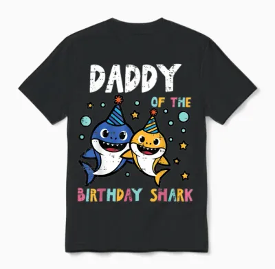 Daddy of Birthday Shark Bday Party Family Matching Dad Men Unisex T-Shirt - Black
