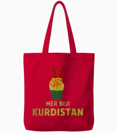 Her Biji Kurdistan Victory Sign Kurdish Tote Bags - Red