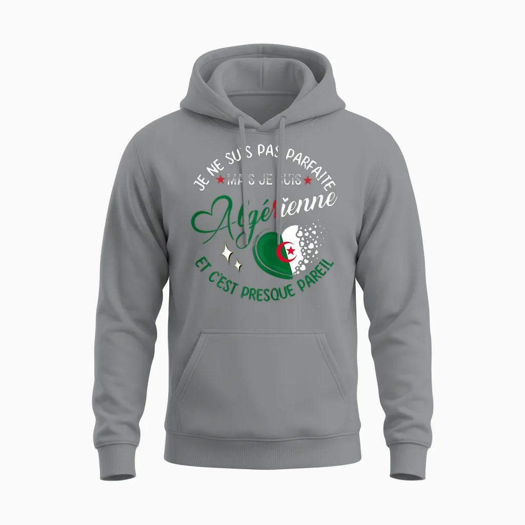 Je Suis Pas Parfait Mais Je Suis Algerienne Funny T-Shirt, Black, Female X-Small Unisex Hoodie in Sport Grey
