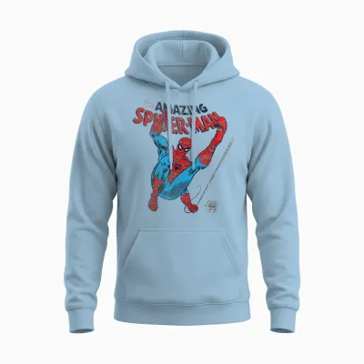Marvel Spider-Man Retro Web Slinger T-Shirt, White Unisex Hoodie - Light Blue
