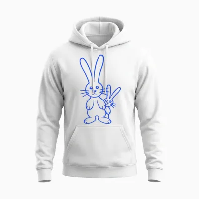2 Rabbit Child Hides Father Two Toddler Mother Fun Unisex Hoodie - White