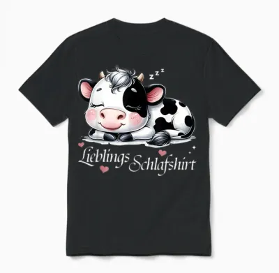 Kuh Schlafshirt Pyjama Schlafanzug Damen Mädchen Müde Kuh Unisex T-Shirt - Black