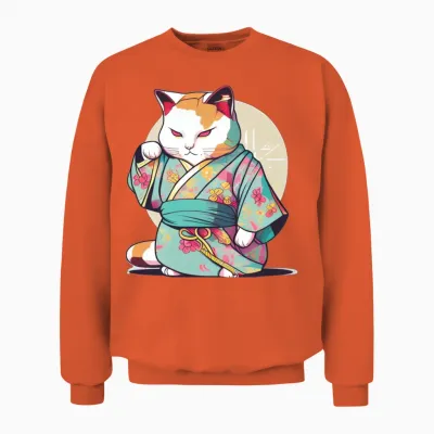 Cat Kimono Unisex Sweatshirt - Orange