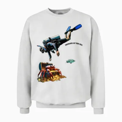 Scuba Diver and a Treasure Chest of Gold Coins Urm Unisex Sweatshirt - White