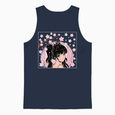 Japanisches Anime Mädchen Otaku Kirschblüte Sakura Damen Unisex Tank Top - Navy