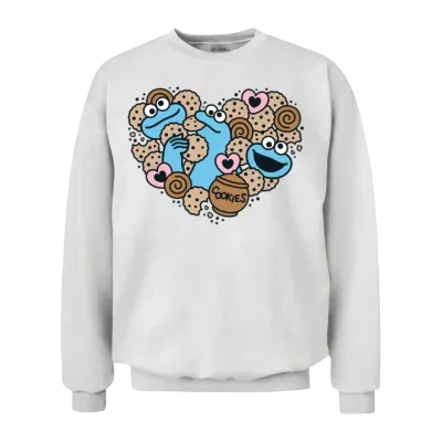 Sesame Street Design Heart Cookie Monster Unisex Sweatshirt - White