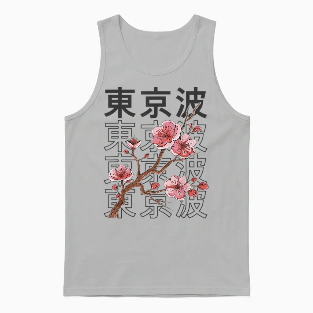Cherry Blossom Japanischer Sakura-Baum Japan Aesthetic Anime Unisex Tank Top in Ash