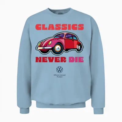 Volkswagen Vw Red Beetle with Logo and Lettering Unisex Sweatshirt - Light Blue